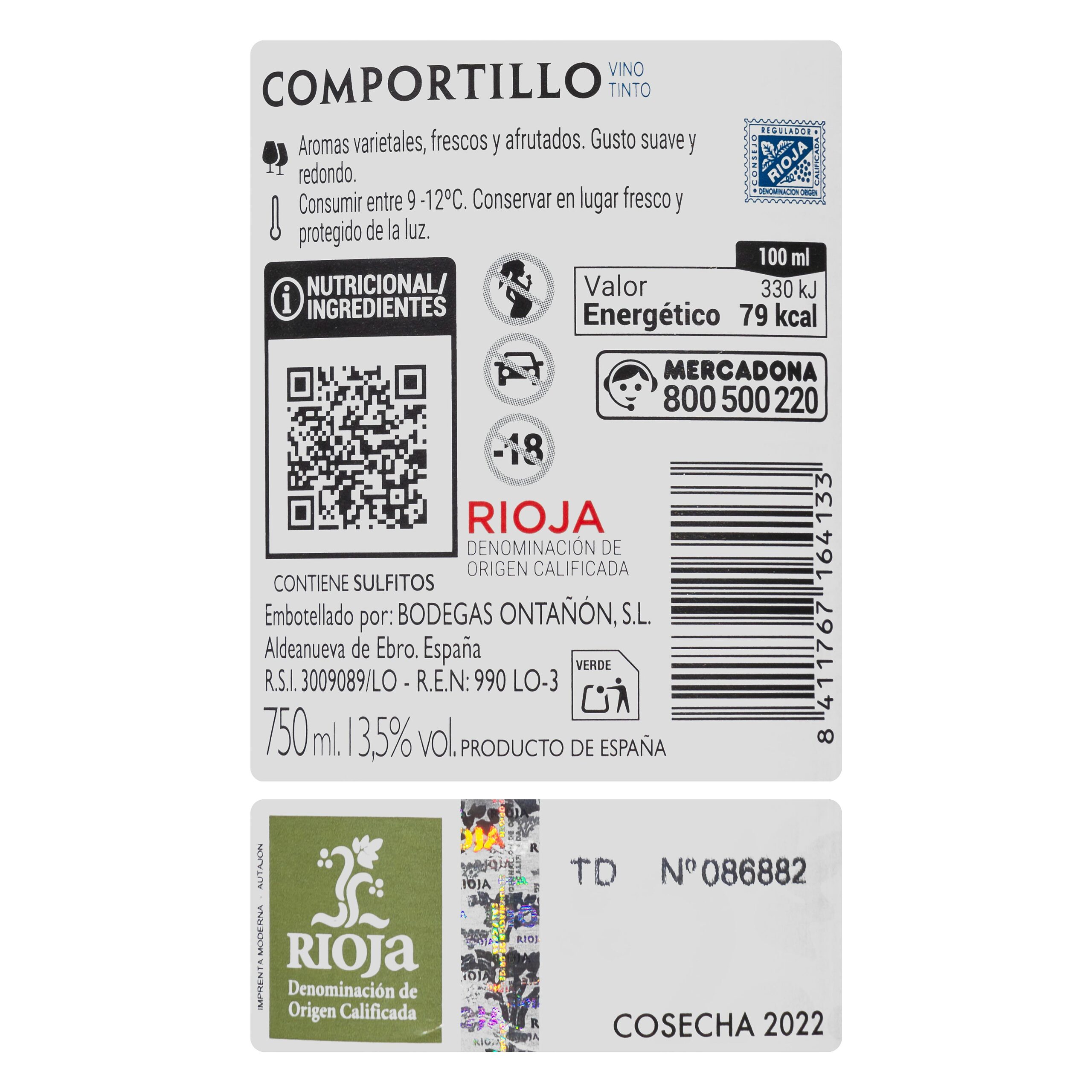 Etiqueta Vino tinto D.O Rioja Comportillo cosecha
