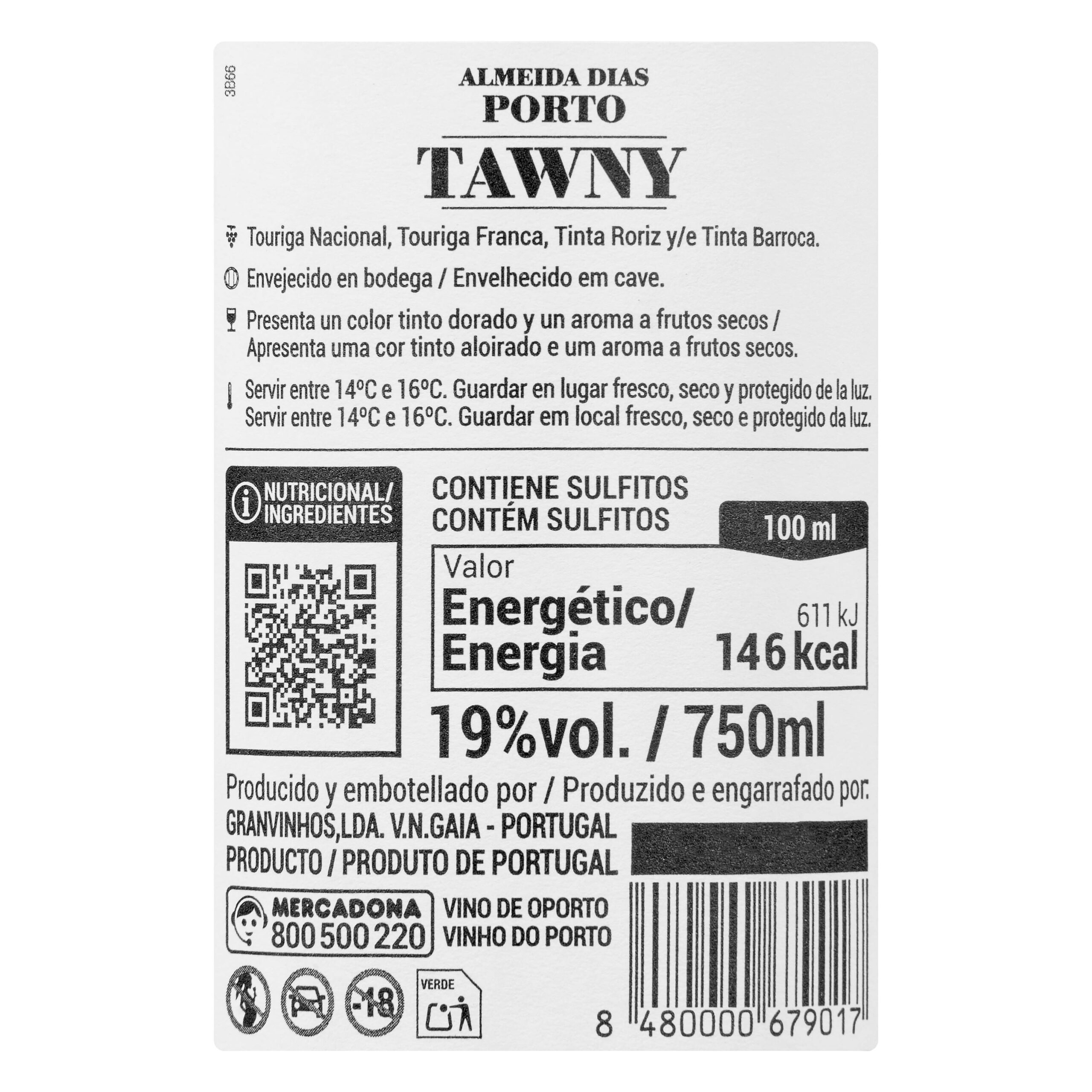 Etiqueta Vino tinto Porto Tawny Almeida Dias