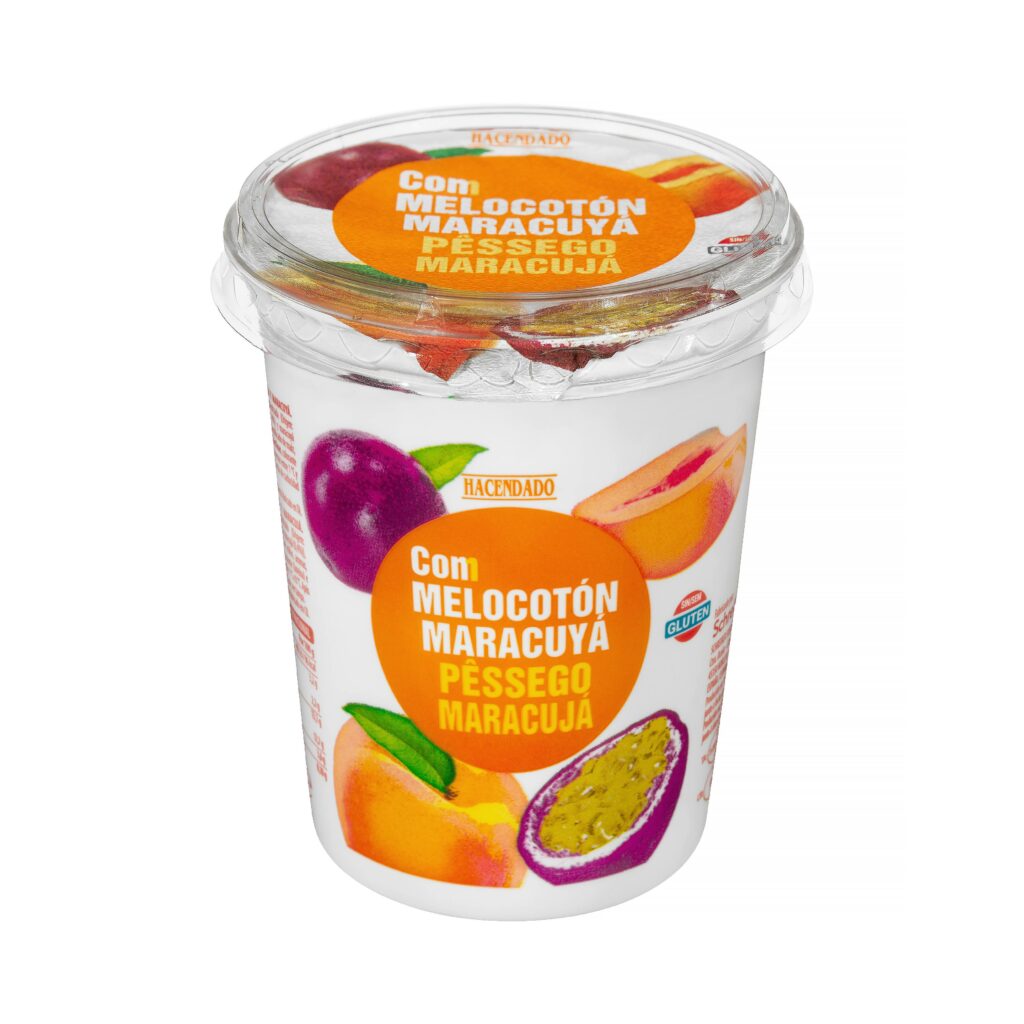 Yogur cremoso Hacendado con melocotón y maracuya