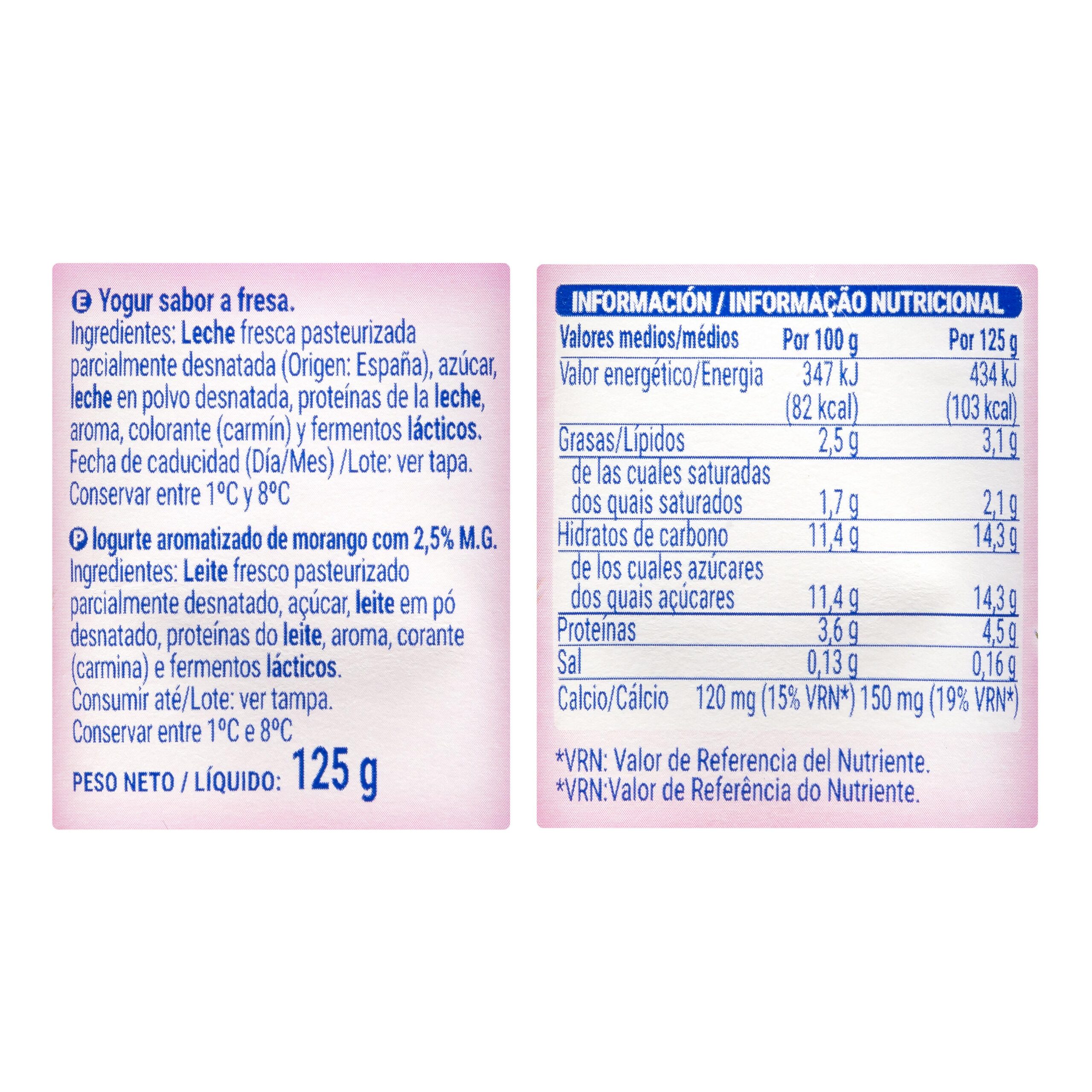 Etiqueta Yogur sabor fresa Hacendado