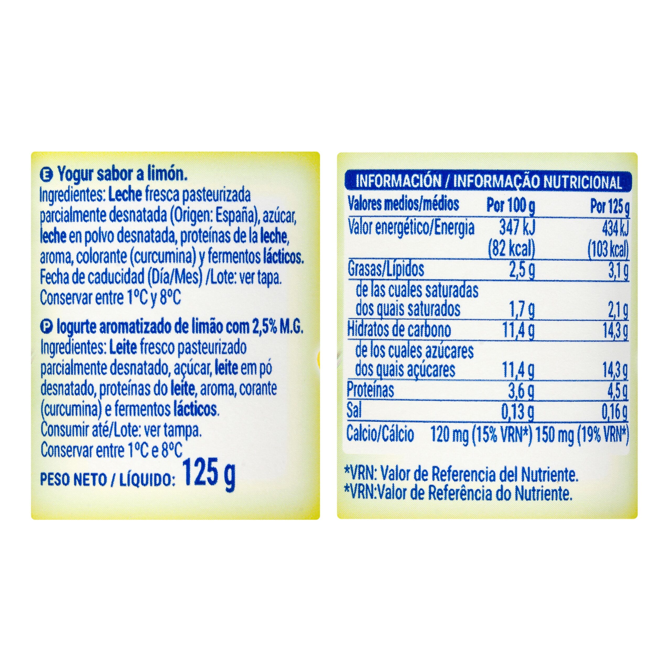 Etiqueta Yogur sabor limón Hacendado