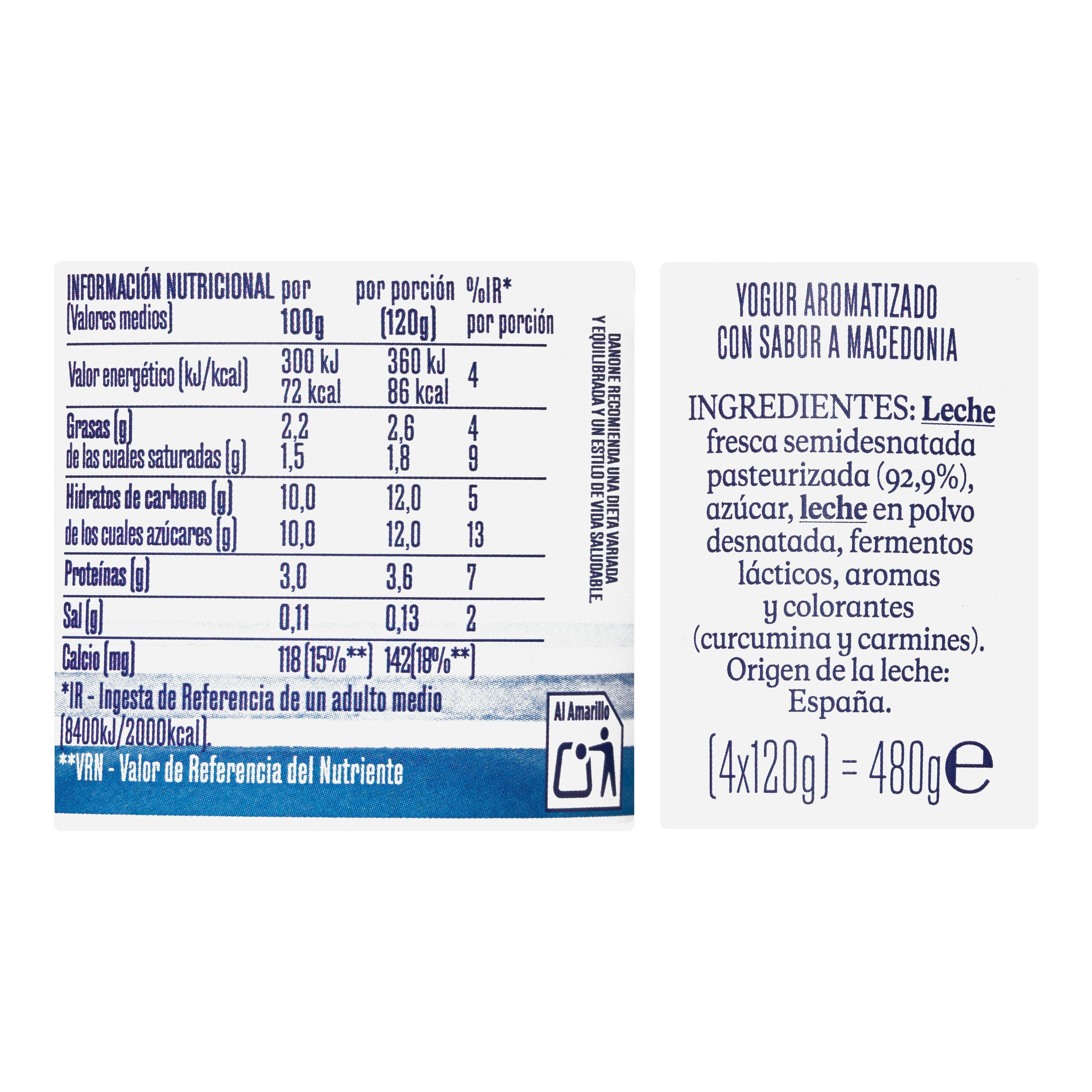 Etiqueta Yogur sabor macedonia Danone