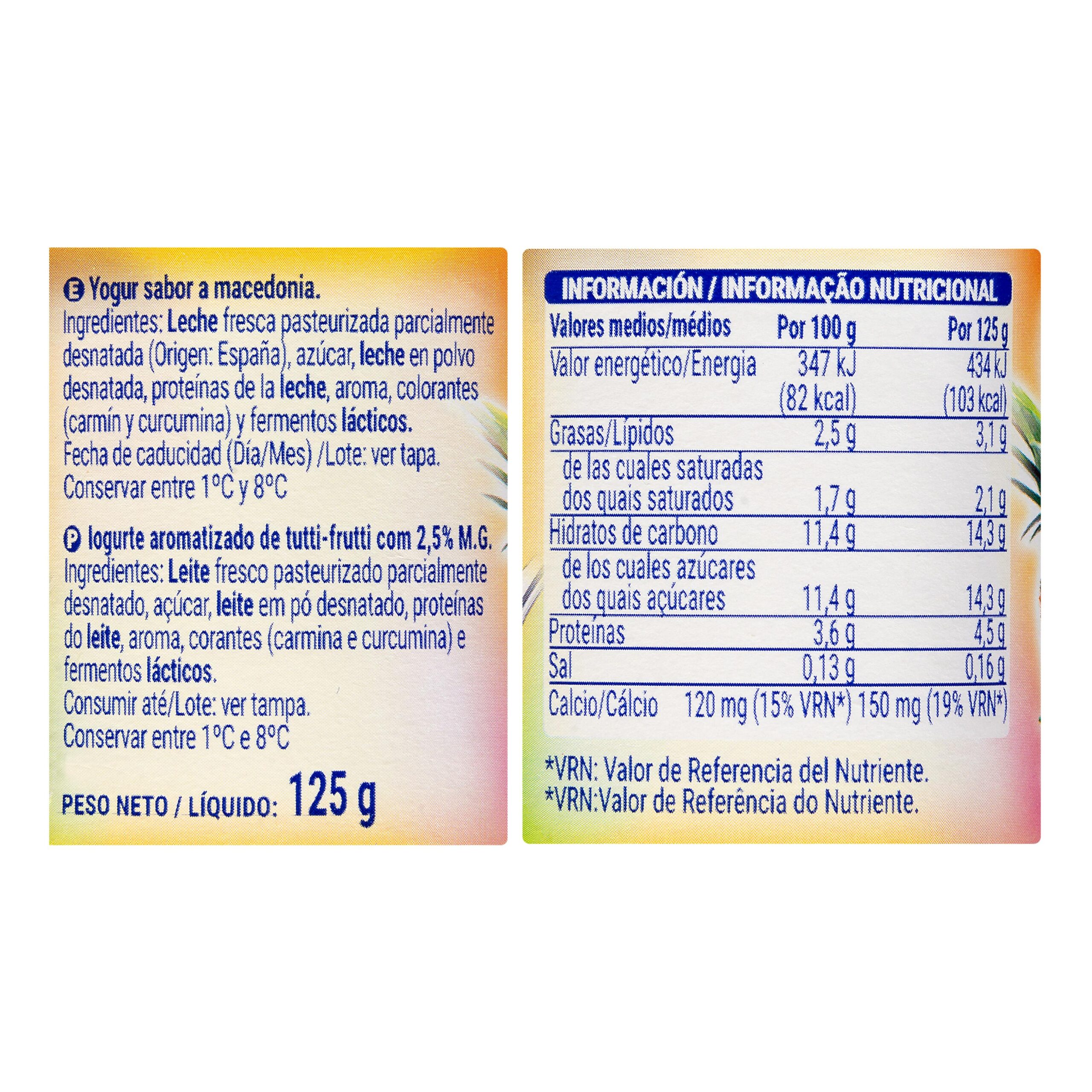 Etiqueta Yogur sabor macedonia Hacendado